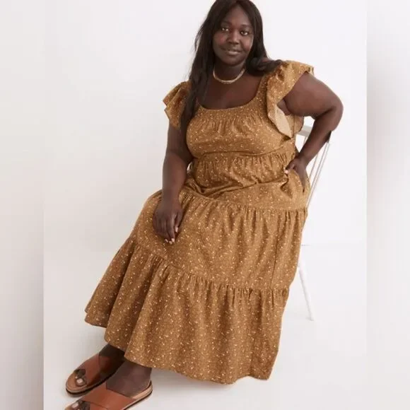 NWT Madewell Daisy Stitch Ruffle Sleeve Flowy Midi Dress Weathered Olive Size 2X - Picture 10 of 15